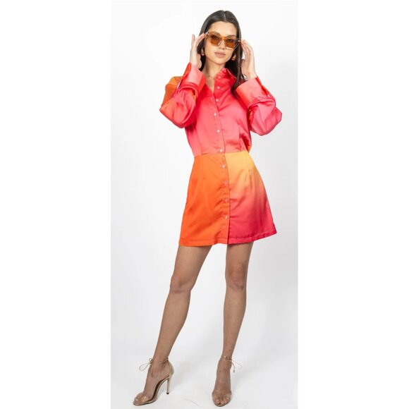 Ronny kobo Jones dress Women Medium Orange Sunset Mini Long Sleeves Button Down - Picture 1 of 16